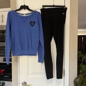 PINK Victoria's Secret Blue Top and Black Yoga Leggings